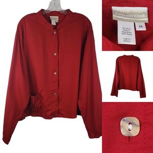 Coldwater Creek Womens Jacket Blazer Button Down Plus 2X Red Long Sleeve Pockets
